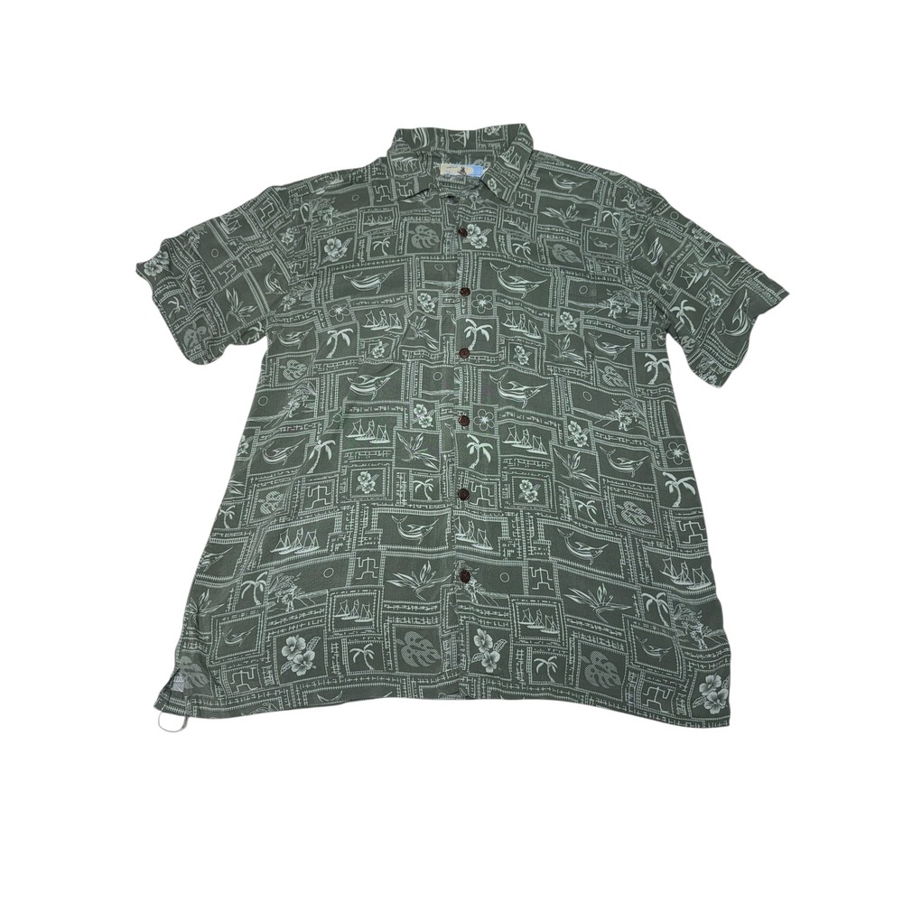 High Surf‎ Mens 2XL Hawaiian Shirt Tropical Print Vacation Olive Green